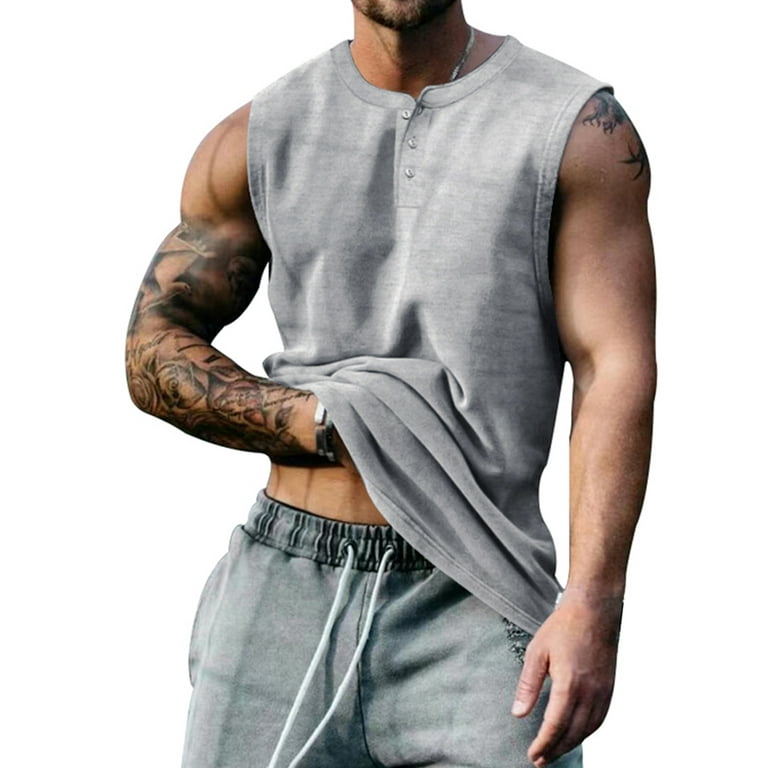 DYMADE Sports Vest Top Round Neck Button Up Sleeveless T Shirt Men s Vest
