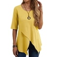 thumbnail image 1 of DYMADE Summer Half Sleeve Linen Shirts Loose Fit Casual Irregular Hem Blouse Women, 1 of 4
