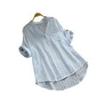 thumbnail image 1 of DYMADE Women 3/4 Sleeve Stand-Up Collar Button Down Shirts with Striped Detail, 1 of 4