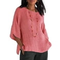thumbnail image 1 of DYMADE Women 3/7 Sleeve Solid Color Round Neck Blouse, 1 of 2