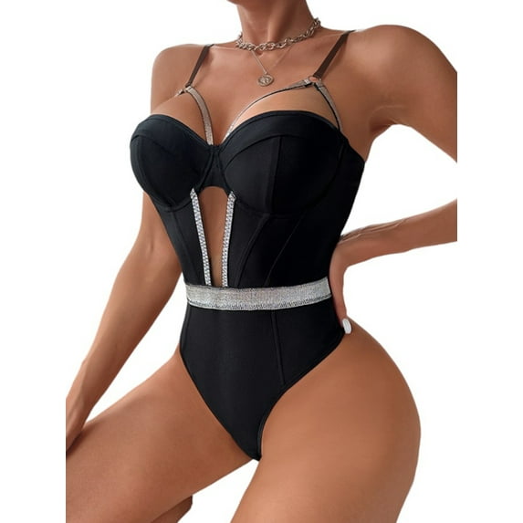 DYMADE Women Babydoll Lingerie Lace Adjustable Strap Sheer Sleeveless One Piece Bodysuit for Valentine's Day