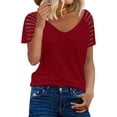 thumbnail image 1 of DYMADE Women Basic Casual Short Sleeve Tops Summer Pullover Crewneck Splice T-Shirts, 1 of 7