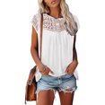 thumbnail image 1 of DYMADE Women Basic Raglan Sleeve Lace Summer Round Neck T-Shirt, 1 of 4