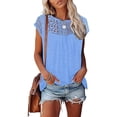 thumbnail image 1 of DYMADE Women Basic Raglan Sleeve Lace Summer Round Neck T-Shirt, 1 of 4