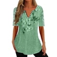 thumbnail image 1 of DYMADE Womens Summer Plus Size S-5XL Gradient Floral Print Short Sleeve V-Neck Button Casual Basic T-Shirts, 1 of 4