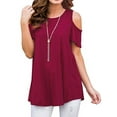 thumbnail image 1 of DYMADE Women Blouse Cold Shoulder Short Sleeve Swing Tunic Tops, 1 of 6