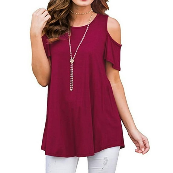 DYMADE Women Blouse Cold Shoulder Short Sleeve Swing Tunic Tops