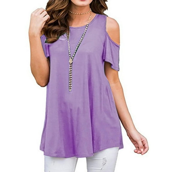 DYMADE Women Blouse Cold Shoulder Short Sleeve Swing Tunic Tops