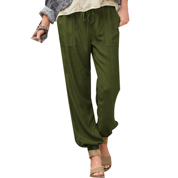 DYMADE Women Casual Elastic Waist Ankle Length Pants