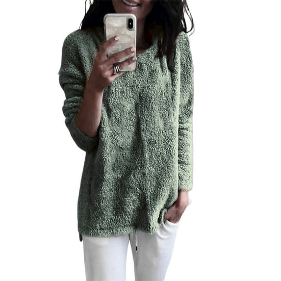 DYMADE Women Casual Solid Color Long Sleeved Plush T-Shirt Thermal Top