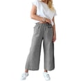 thumbnail image 1 of DYMADE Women Casual Striped Pocket Elastic Waist Crop Pants, 1 of 4