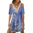 thumbnail image 1 of DYMADE Women Casual Summer Pullover Short Off-Shoulder Sleeve Jumper Dress, 1 of 4