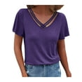 thumbnail image 1 of DYMADE Women Chevron V-Neck Patchwork Summer Short Sleeve Tunic T-Shirt, 1 of 7