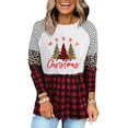 thumbnail image 1 of DYMADE Women Christmas Crew Neck Printed Plaid Sleeve T-shirt Top, 1 of 2