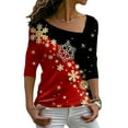 thumbnail image 1 of DYMADE Women Christmas Printed Diagonal Collar Long Sleeve Casual Slim T-shirt, 1 of 4