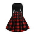 thumbnail image 1 of DYMADE Women Christmas Vintage Long Sleeve Crew Neck Plaid Lace Up A-line Dress, 1 of 6