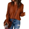 thumbnail image 1 of DYMADE Women Classic Casual Loose Solid Color Pullover Long Sleeve Blouse Top, 1 of 4