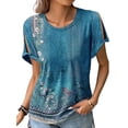 thumbnail image 1 of DYMADE Women Classic O-Neck Short Sleeve Floral Print Hollow Out T-Shirt, 1 of 7