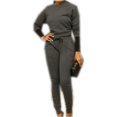 thumbnail image 1 of DYMADE Women Commuter Solid Crew Neck Long Sleeve Fashion Top And Drawstring Pants Set, 1 of 5