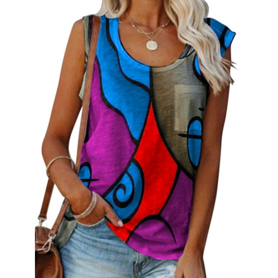 DYMADE Women Cool Colorful Sleeveless Scoop Neck Tank Top Female Vest Shirts