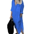 thumbnail image 1 of DYMADE Women Cotton Hemp Button Medium Length Shirt Dress, 1 of 2