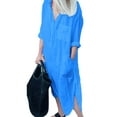thumbnail image 1 of DYMADE Womens Leisure Summer Cotton Linen Pockets Button 3/4 Sleeve Loose Shirt Dresses, 1 of 2