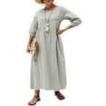 thumbnail image 1 of DYMADE Women Cotton Linen Basic Pullover Short Sleeve Round Neck Pockets Midi Dress, 1 of 4