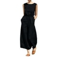 thumbnail image 1 of DYMADE Women's Cotton Linen Pockets Button Sleeveless Elastic Waist One-Piece Jumpsuits, 1 of 5