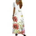 thumbnail image 1 of DYMADE Women Elegant Short Sleeve A-Line Skirt Midi Lace Splice Floral Dress, 1 of 4