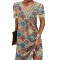 thumbnail image 1 of DYMADE Women Ethnic Style Printed V-Neck Lace Short Sleeve Dress, 1 of 7