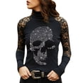 thumbnail image 1 of DYMADE Women Fashion Goth Style Seqiun Hot Drilling Mesh Long Sleeve Half High Collar T-Shirts Blouse, 1 of 4
