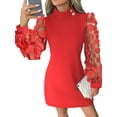 thumbnail image 1 of DYMADE Women Fashion Lantern Long Sleeve Half High Collar Mesh Spliced Slim Fit Bodycon Dresses, 1 of 3