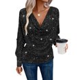 thumbnail image 1 of DYMADE Women Fashion Sequins Swinging collar Long Sleeves Elegant Basic T-Shirt Blouse, 1 of 2