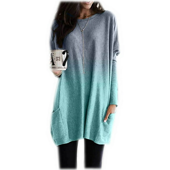 DYMADE Women Gradient Long Sleeve Casual Side Pocket T-Shirt Top