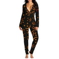 thumbnail image 1 of DYMADE Women Halloween Printed Buttons Long Sleeve Jumpsuit, 1 of 6