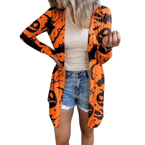 DYMADE Women Halloween Printed Cardigan Long Sleeve Coat