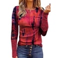 thumbnail image 1 of DYMADE Women Lace Long Sleeve Knit Fabric Slim Round Neck Print Splice Pullover T-Shirt, 1 of 4