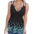 thumbnail image 1 of DYMADE Women Lace Panel Printed V-neck Adjustable Strap Vest, 1 of 4