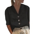 thumbnail image 1 of DYMADE Women Lapel Button Blouse Summer Office Elegant Short Sleeve Shirt, 1 of 6