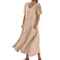 thumbnail image 1 of DYMADE Women Linen Summer Pullover Short Sleeve Basic Plain T-Shirt Dress, 1 of 5