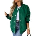 thumbnail image 1 of DYMADE Women Long Sleeve Pockets Contrast Fleece Bomber Fashion Coat, 1 of 6