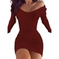 thumbnail image 1 of DYMADE Women Long Sleeve Slim Fit V-Neck Solid Sexy Short Length Dress, 1 of 4