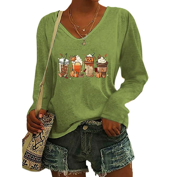 DYMADE Women Loose Crew Neck Printed Long Sleeved Hem Slit T-shirt Pullover Top