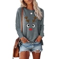 thumbnail image 1 of DYMADE Women Loose Crew Neck Printed Long Sleeved Hem Slit T-shirt Pullover Top, 1 of 4
