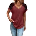 thumbnail image 1 of DYMADE Women Minimalist Lace Summer Tops Short Sleeve V-Neck T-Shirts, 1 of 4