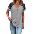 thumbnail image 1 of DYMADE Women Minimalist Lace Summer Tops Short Sleeve V-Neck T-Shirts, 1 of 4