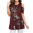thumbnail image 1 of DYMADE Women Off Shoulder Short Sleeve Round Neck Printed Casual Top T-shirt, 1 of 3