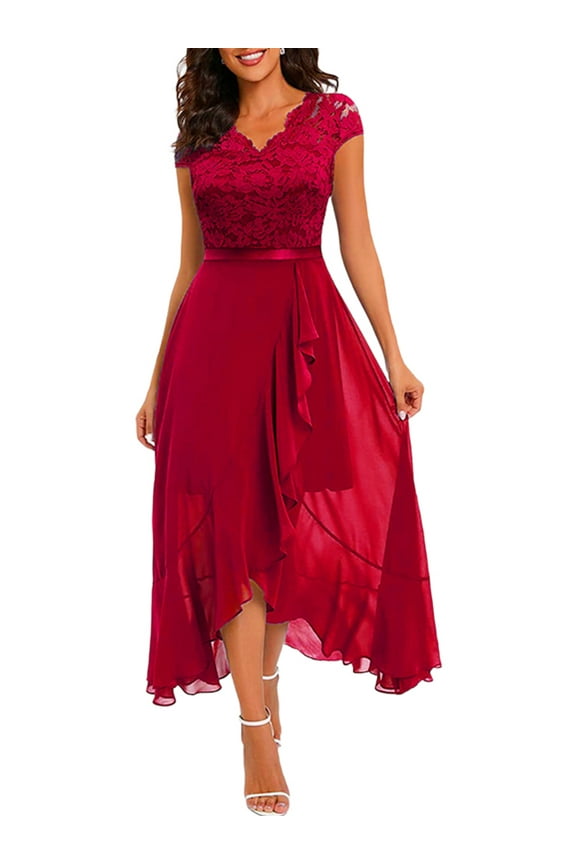 Women Party Cocktail Formal Dress Ball Gown Sleeveless Chiffon Stichting Wedding Bridesmaid Flowy High Low Dresses