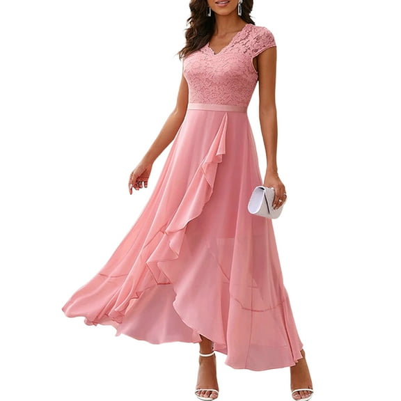DYMADE Women Party Cocktail Formal Dress Ball Gown Sleeveless Chiffon Stichting Wedding Bridesmaid Flowy High Low Dresses