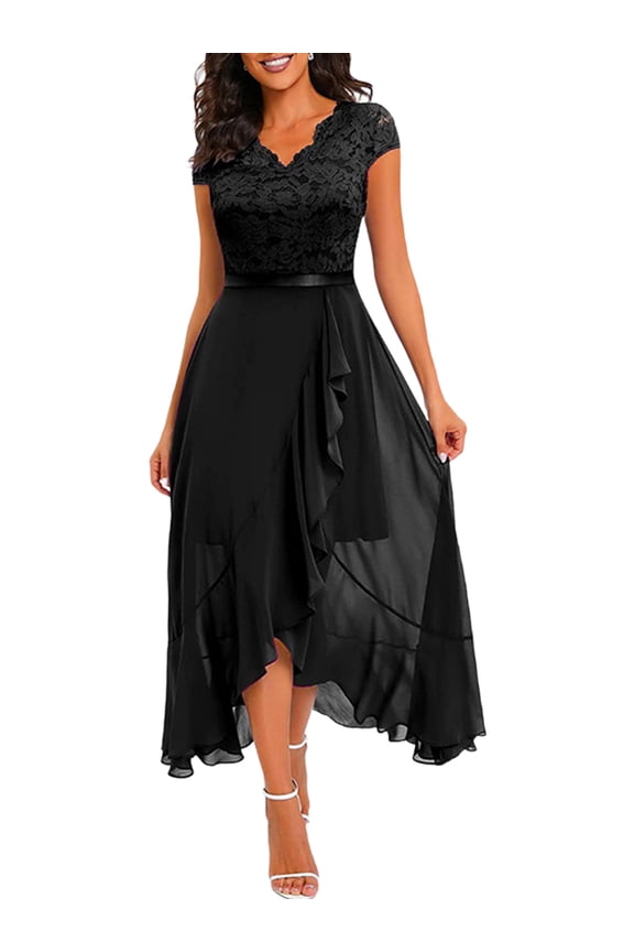 Women Party Wedding Bridesmaid Ball Gown High Low Chiffon Asymmetrical Formal Dress